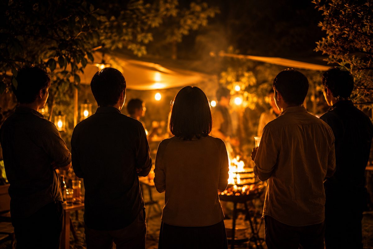 夕方まで話し込む参加者